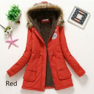 Faux Fur Red Parka Winter/Fall Hooded
